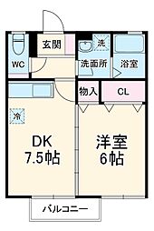 名鉄瀬戸線 三郷駅 徒歩12分の賃貸アパート 1階1DKの間取り