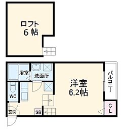 名古屋市営名城線 平安通駅 徒歩5分の賃貸アパート 2階1Kの間取り