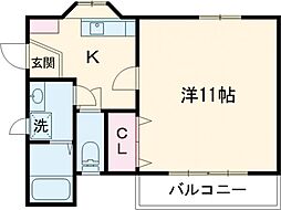 ブルーハイツ・1 2階1Kの間取り