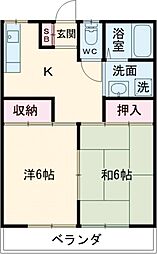 室岡マンションＢ 2階2DKの間取り