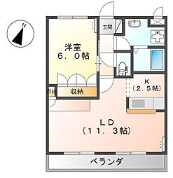 サンク　エトワール 2階1LDKの間取り
