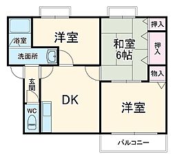 門原ハイツＡ 2階3DKの間取り