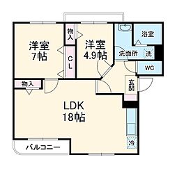 マンションCat’s eye II 3階2LDKの間取り