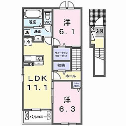 ヴィラ　シルク　I 2階2LDKの間取り