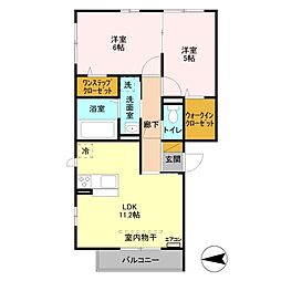 JR武蔵野線 越谷レイクタウン駅 徒歩8分の賃貸アパート 2階2LDKの間取り