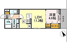 ディーラヴェニュー 3階1LDKの間取り