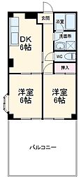 セゾン西別所 2階2DKの間取り