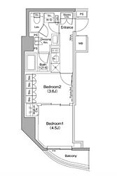 都営大江戸線 牛込神楽坂駅 徒歩3分の賃貸マンション 3階2Kの間取り