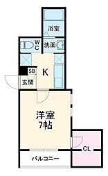 ジュネス東松戸 2階1Kの間取り