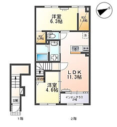 Ｕｒｂａｎ　Ｈｉｌｌｓ（アーバン　ヒルズ） 2階2LDKの間取り