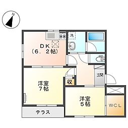 名古屋市営東山線 中村公園駅 徒歩8分の賃貸マンション 1階2DKの間取り