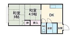 第一昭和荘　Ｂ棟 2階2DKの間取り