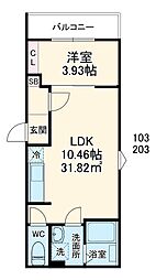 セレーネ元山 1階1LDKの間取り