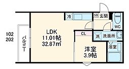 セレーネ元山 2階1LDKの間取り