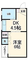 明治第1ビル 2階1DKの間取り