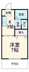 ヴィラ住吉 2階1Kの間取り