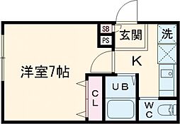 レピュア蓮根レジデンスII 3階1Kの間取り