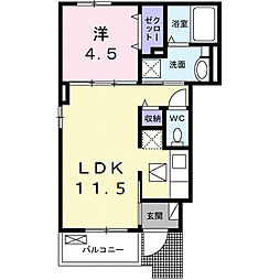 カーサ・フィオーレ 1階1LDKの間取り