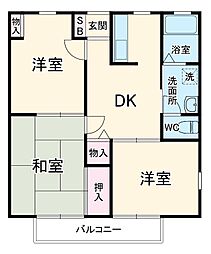ナガオハイツ 2階3DKの間取り