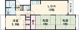 JR山陰本線 嵯峨嵐山駅 徒歩14分の賃貸マンション 3階3LDKの間取り