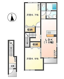 エミネンス・ハヤマ　II 2階2LDKの間取り