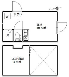 フェリスコサージュ 1階ワンルームの間取り