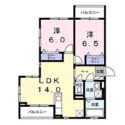 サンティエ 2階2LDKの間取り