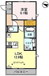 JR武蔵野線 越谷レイクタウン駅 徒歩15分の賃貸アパート 2階1LDKの間取り