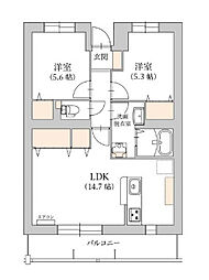 プラシード 504 5階2LDKの間取り