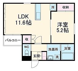 シャトーミミ 3階1LDKの間取り