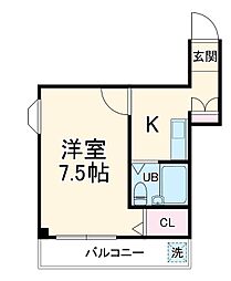 カザリヤマンションＣ 3階1Kの間取り