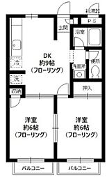 JR山手線 田端駅 徒歩7分の賃貸アパート 2階2DKの間取り