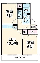 つくばエクスプレス 八潮駅 徒歩31分の賃貸アパート 2階2LDKの間取り