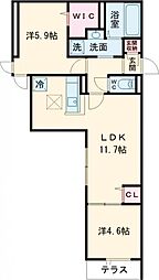 つくばエクスプレス 六町駅 徒歩9分の賃貸アパート 1階2LDKの間取り