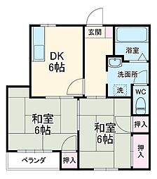 ハイフラット西山Ａ棟 1階2DKの間取り