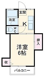 石井ハイツ 1階1Kの間取り