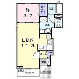マリアローザ 1階1LDKの間取り