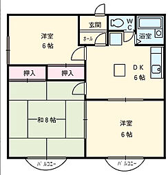 ジョイフル足立 2階3DKの間取り