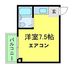コーポ東代 3階ワンルームの間取り