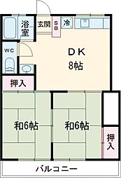 サンハイム 1階2DKの間取り