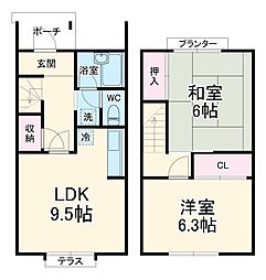 メゾンボワール 1階2LDKの間取り