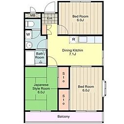 サンヴィラ 3階3DKの間取り