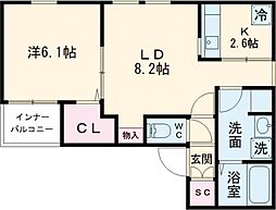 サン・シャトン 1階1LDKの間取り