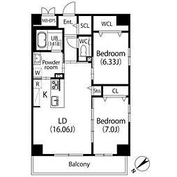 ＧＲＡＮ　ＤＵＫＥ伝馬町 3階2LDKの間取り