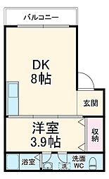 リバーサイド 1階1DKの間取り
