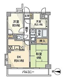 ナイスアーバンさがみ野 3DKの間取図画像
