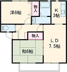 サンプレイスジョウナンＡ 2階2LDKの間取り