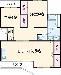 レジデンス中泉 3階2LDKの間取り
