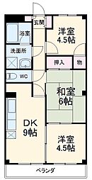 エクセルフラット 2階3DKの間取り