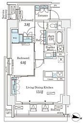 ロイヤルパークス赤羽サウス 5階2LDKの間取り